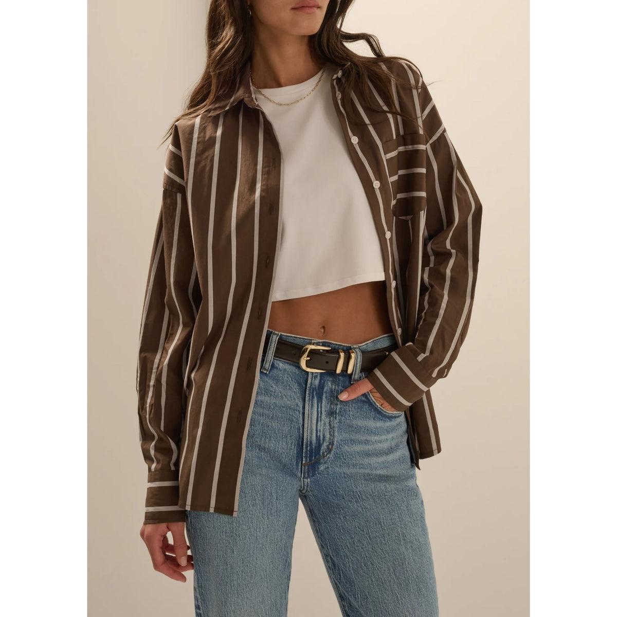 The Beau Shirt - Ganache White Stripe