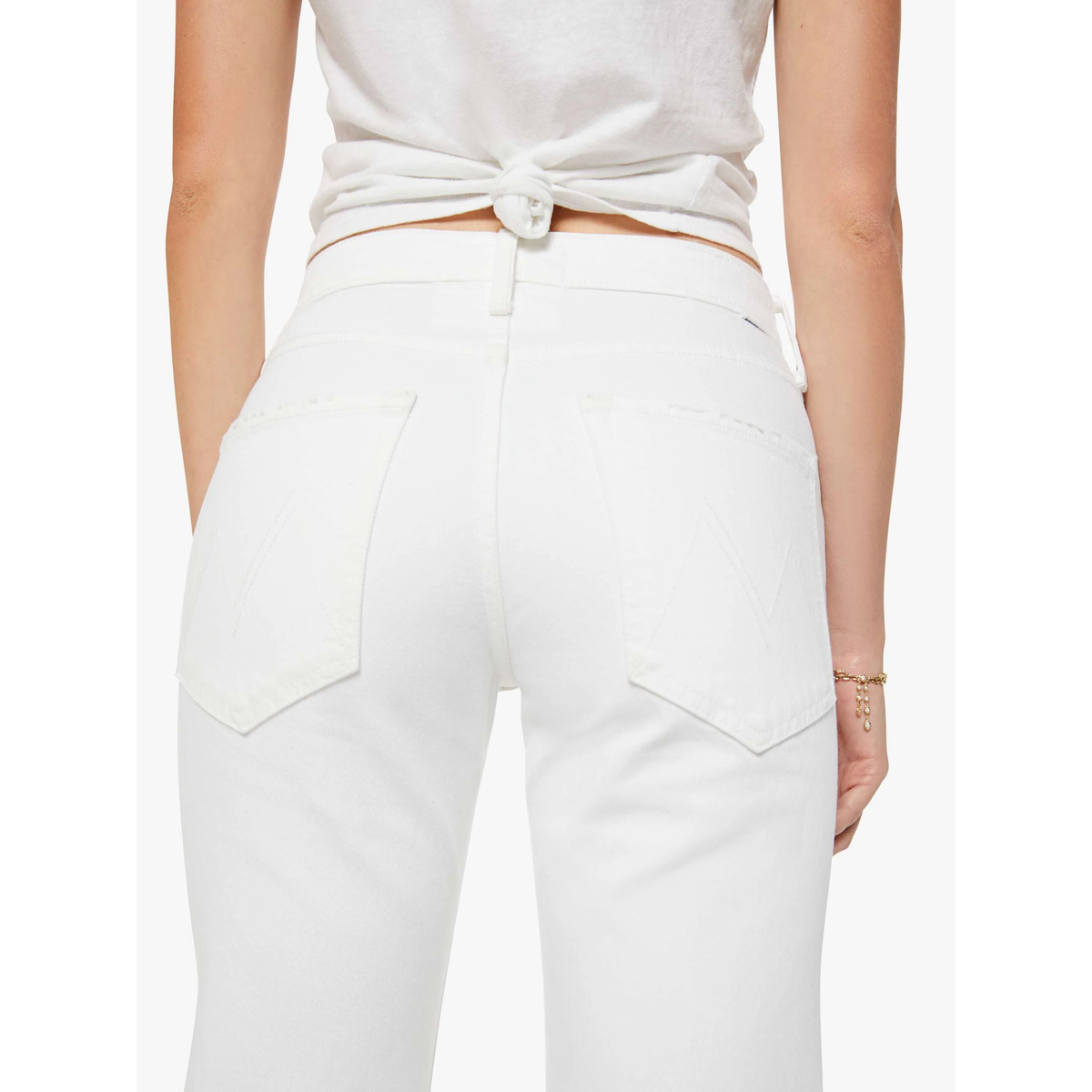 White pants with a tie-waist design on a white background
