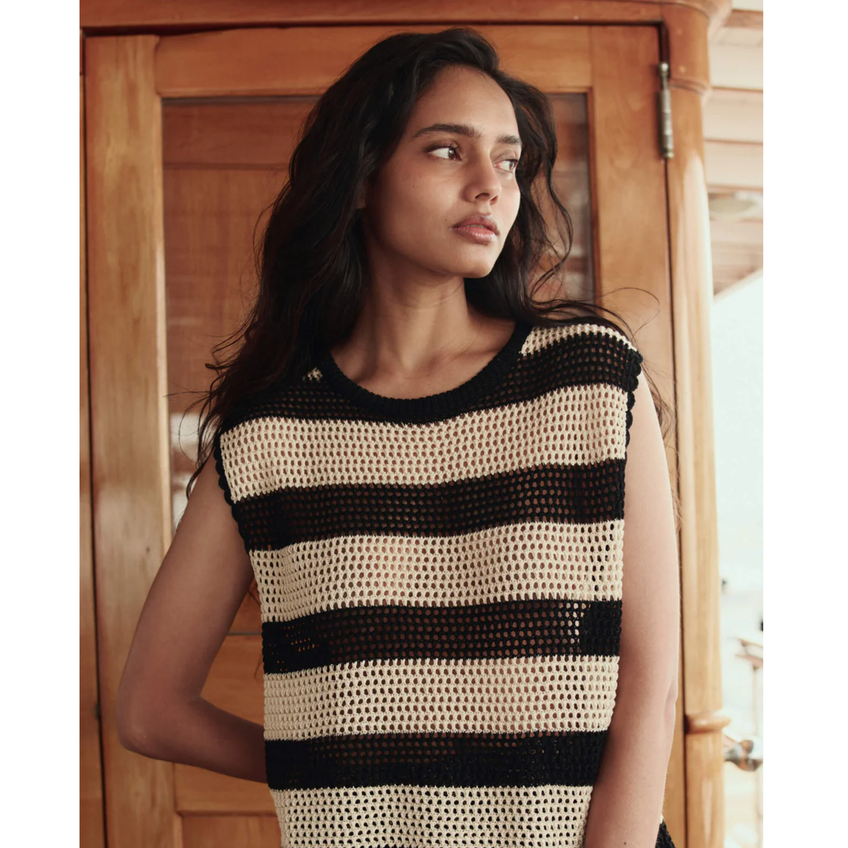 The Crochet Sweater Shell - Black And Cream