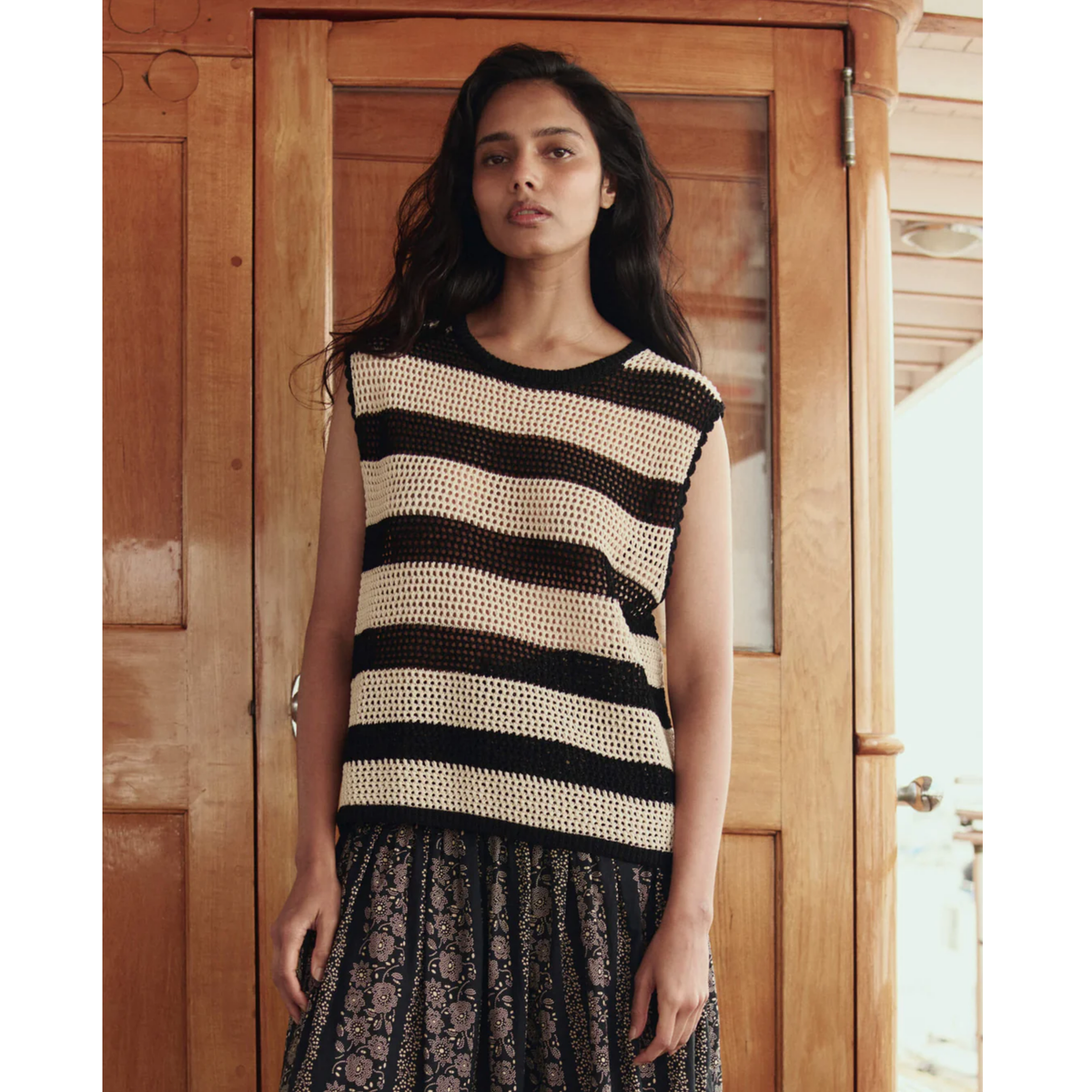 The Crochet Sweater Shell - Black And Cream