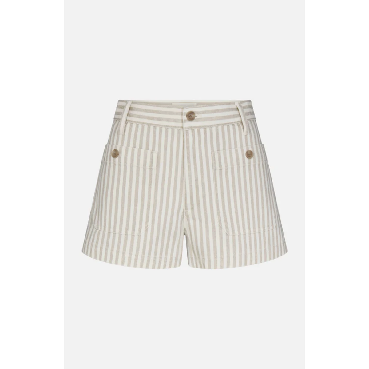 Striped shorts with button details on a white background