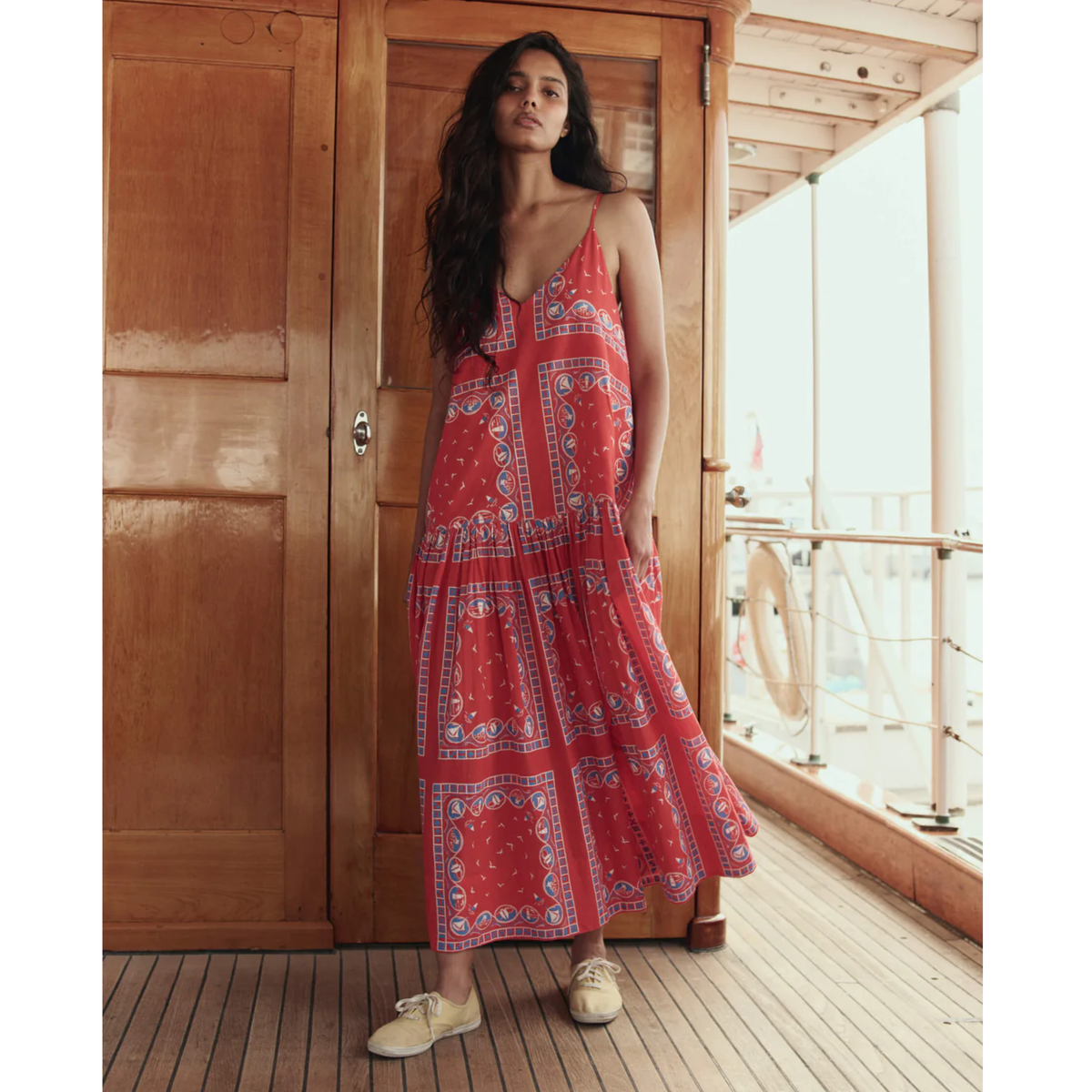 The Drop Waist Dress - Red Sailboat Bandana