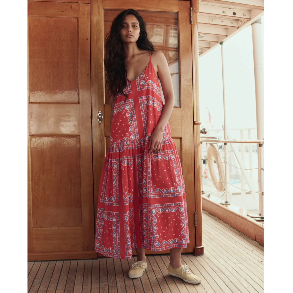 The Drop Waist Dress - Red Sailboat Bandana