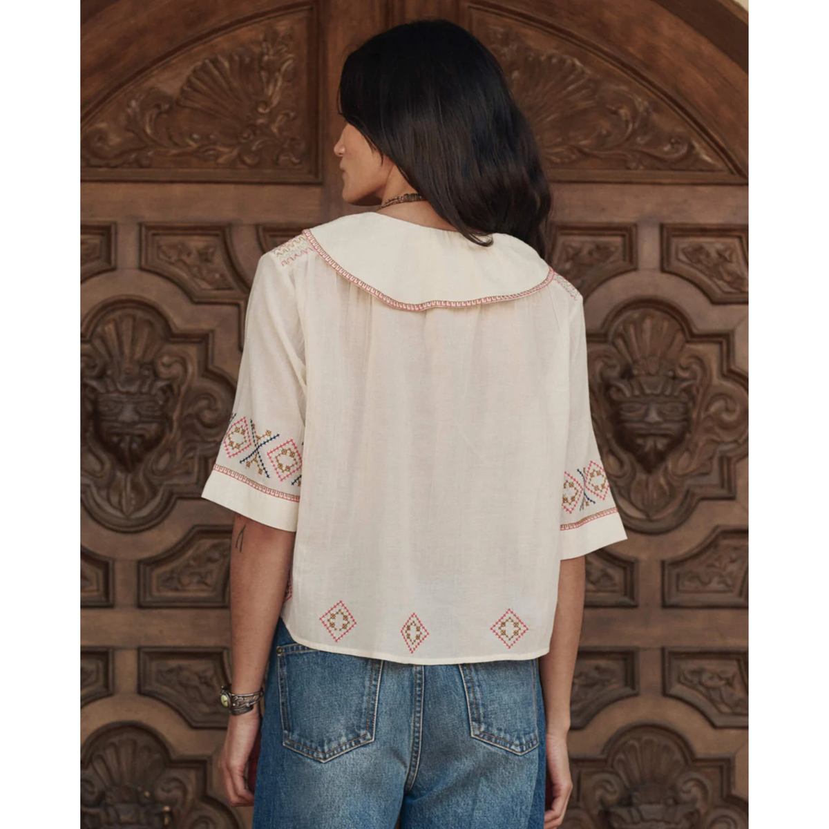The Embroidered Vintage Sailor Top - Cream
