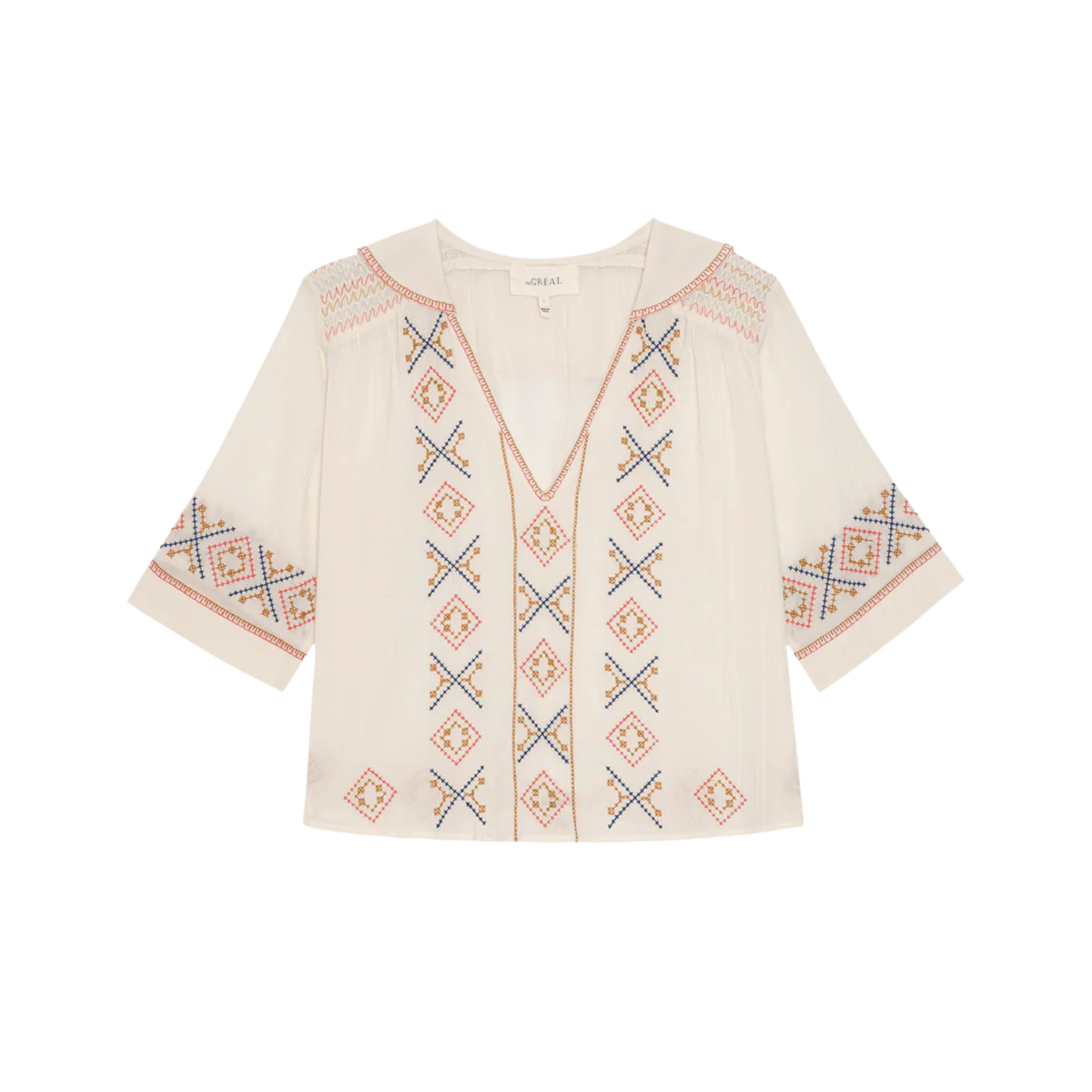 The Embroidered Vintage Sailor Top - Cream