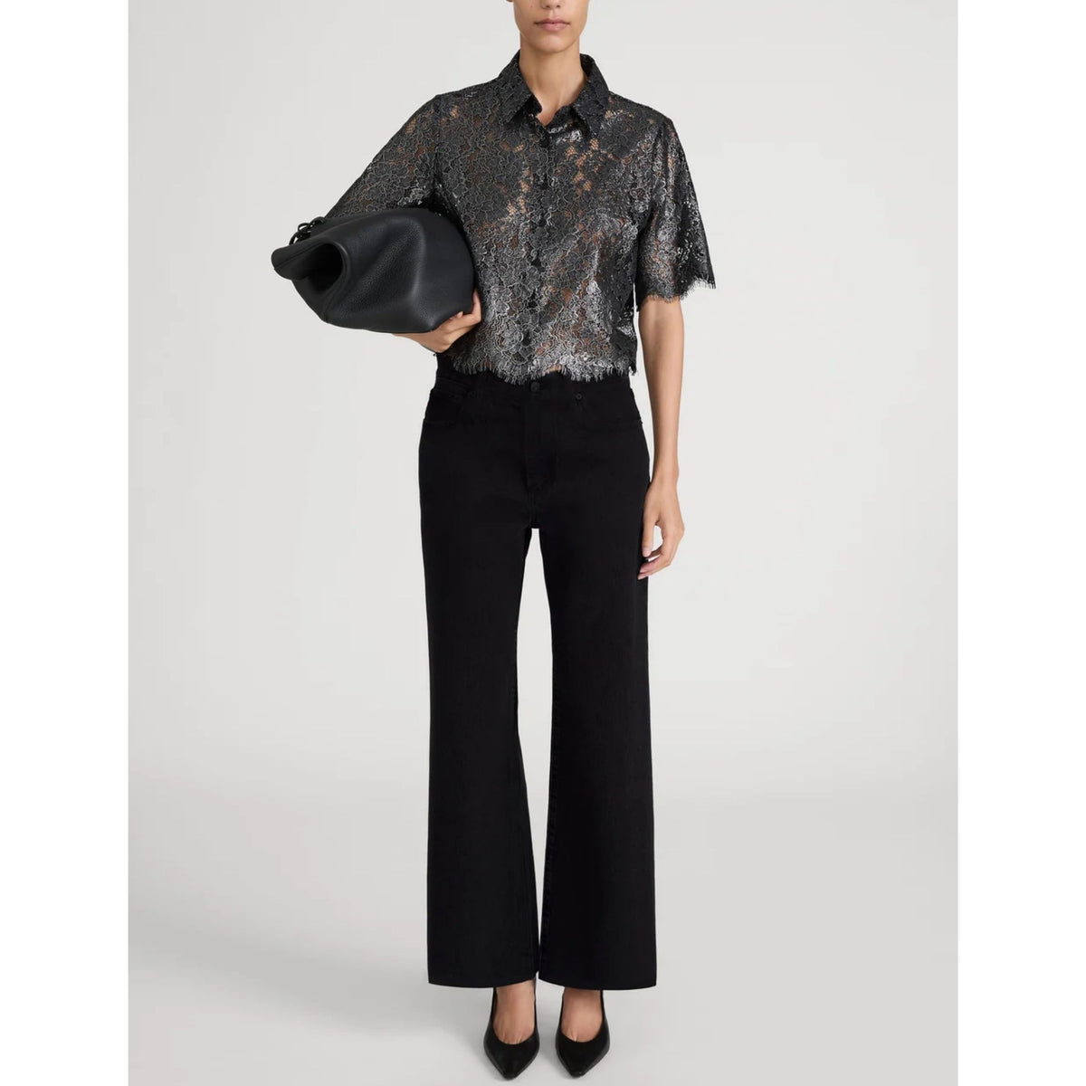 The Foil Lace Shirt - Gunmetal