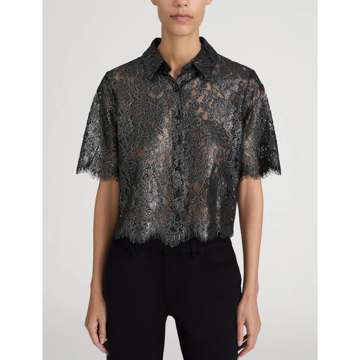 The Foil Lace Shirt - Gunmetal