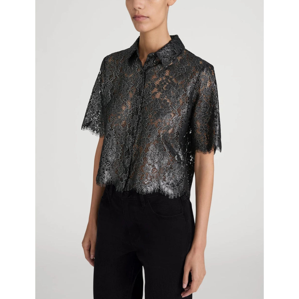 The Foil Lace Shirt - Gunmetal