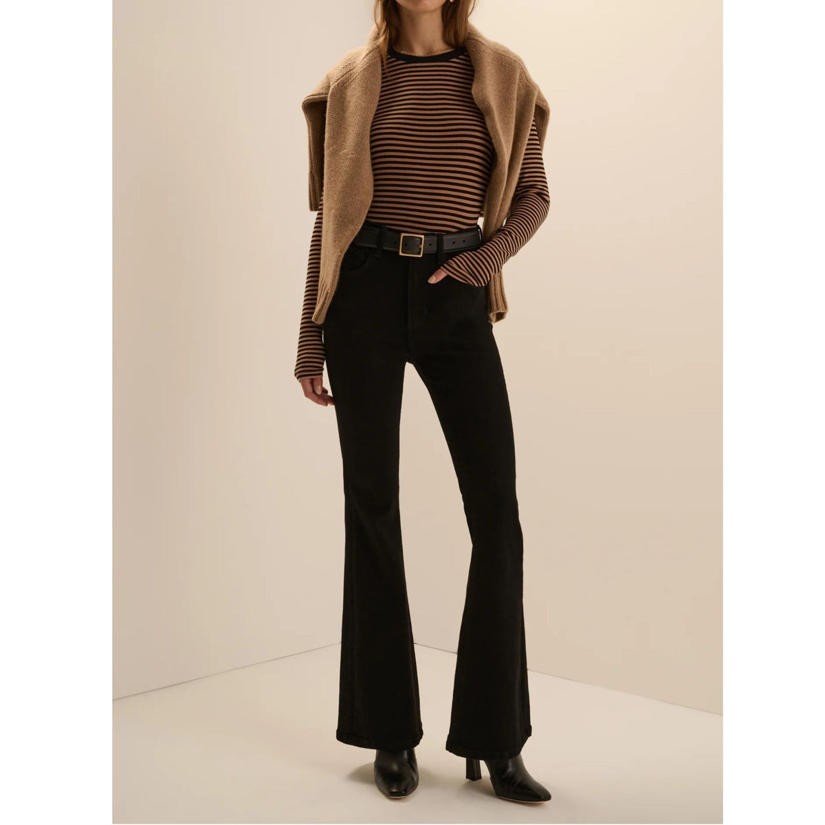 The Foundation Long Sleeve Top - Camel Black Stripe