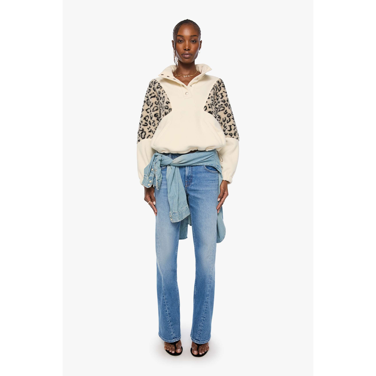The Funnel Neck Drop Inset - Cream And White