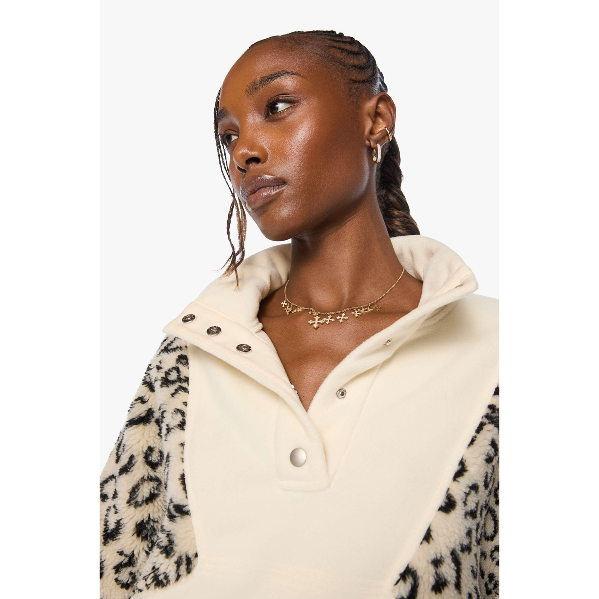 The Funnel Neck Drop Inset - Cream And White
