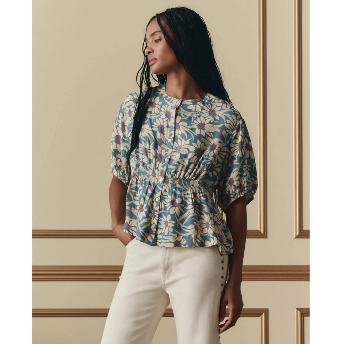 The Hayflower Top - Blue Scattered Bloom