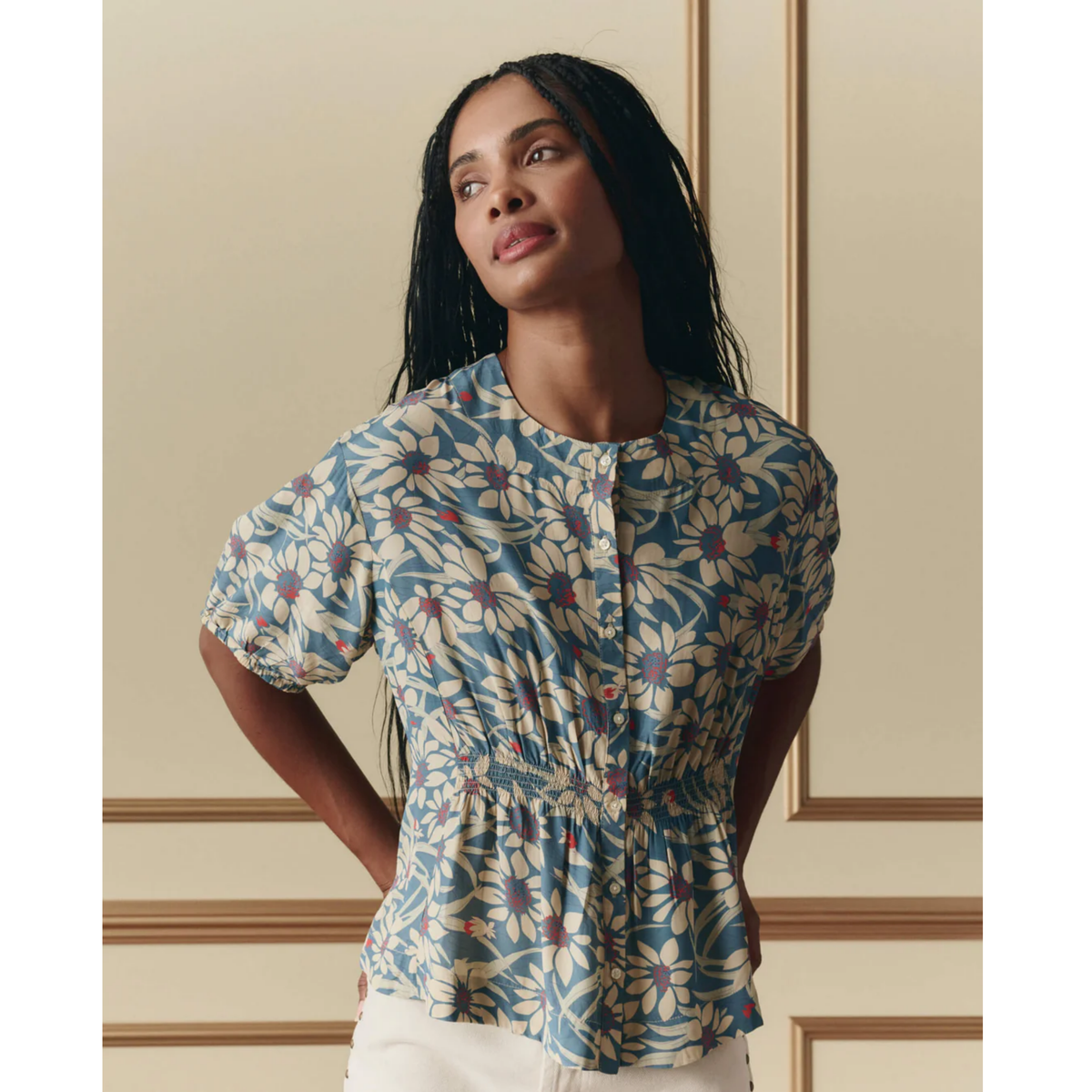 The Hayflower Top - Blue Scattered Bloom