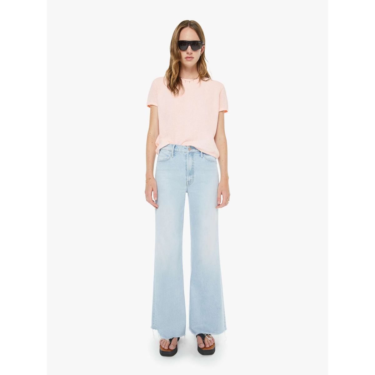 light wash wide leg frayed hem jeans mother bring the cooler