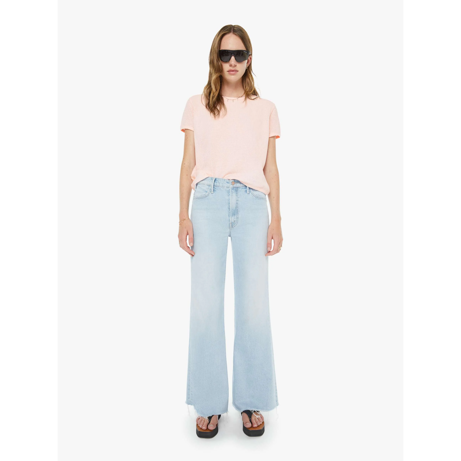 light wash wide leg frayed hem jeans mother bring the cooler