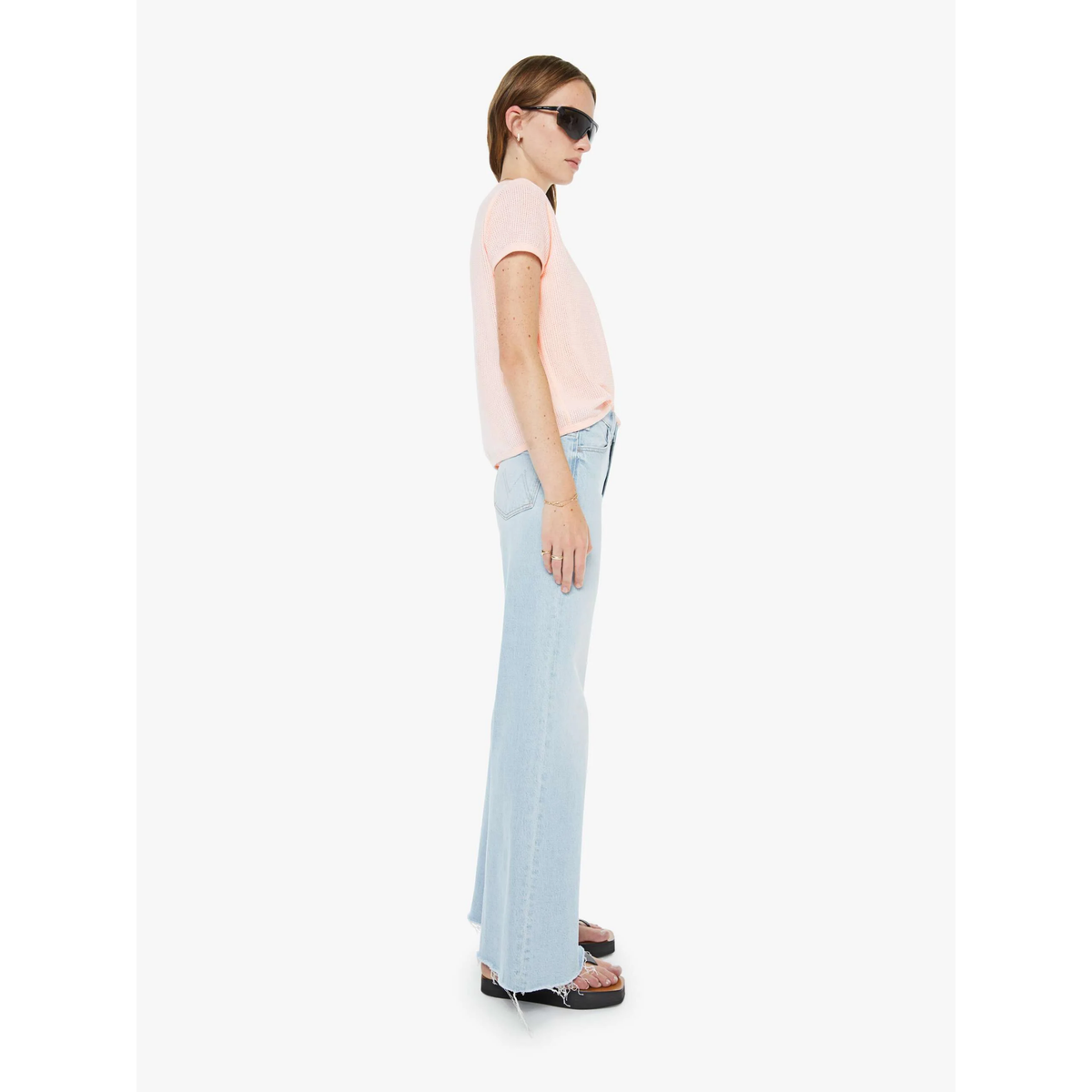 light wash wide leg frayed hem jeans mother bring the cooler