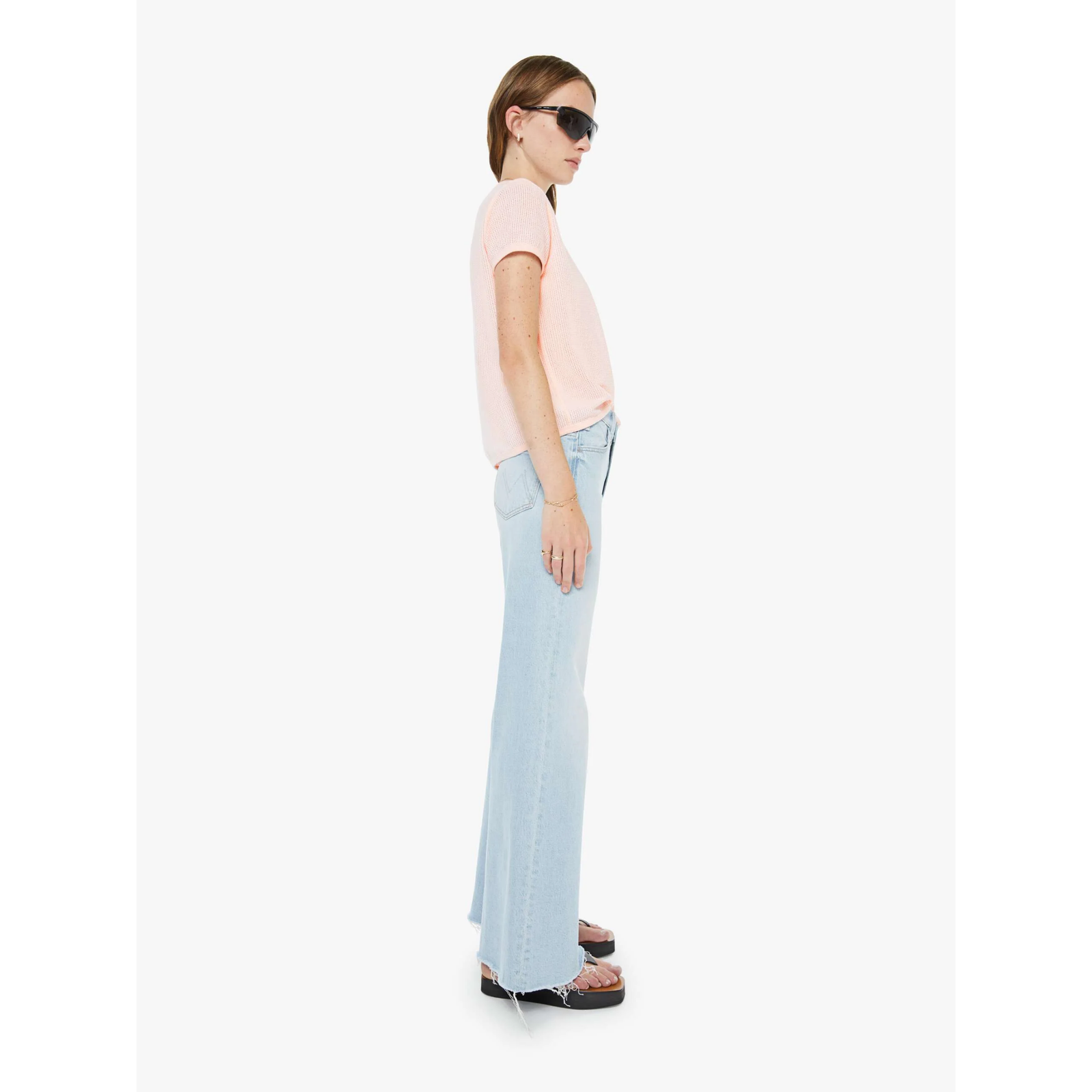 light wash wide leg frayed hem jeans mother bring the cooler