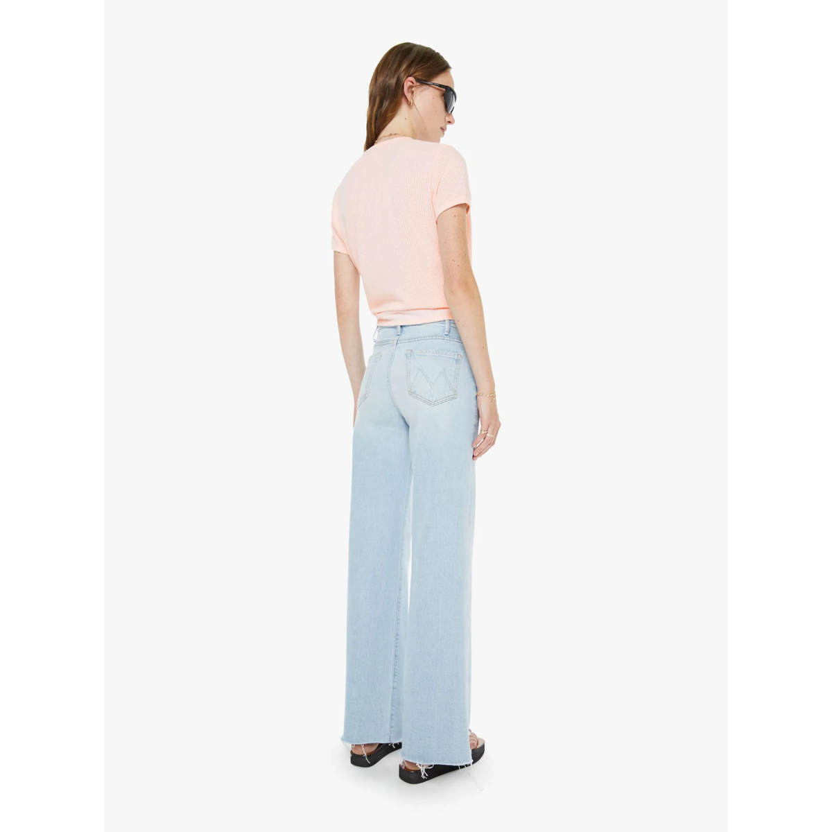 light wash wide leg frayed hem jeans mother bring the cooler