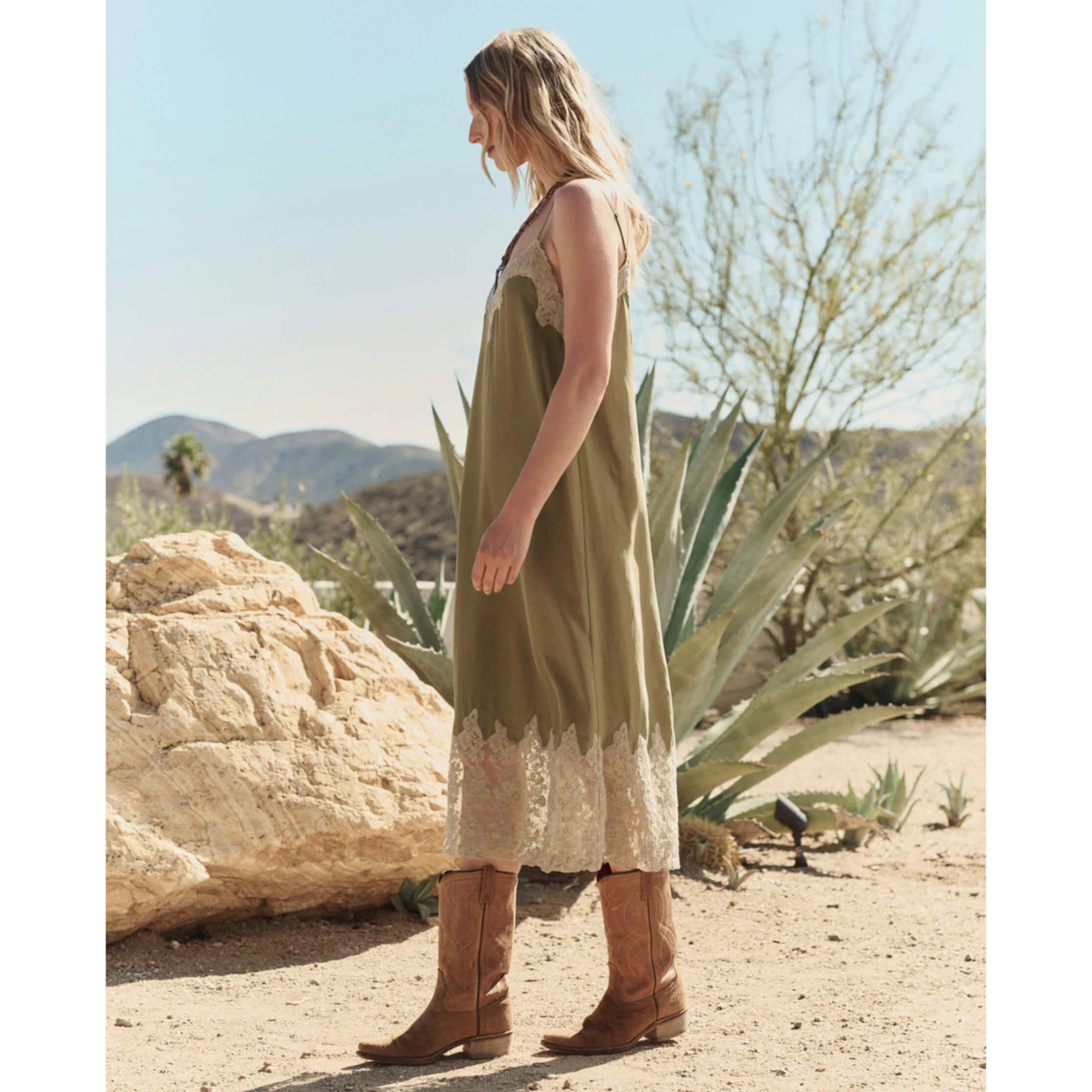 The Legacy Dress - Light Olive And Cream Faded