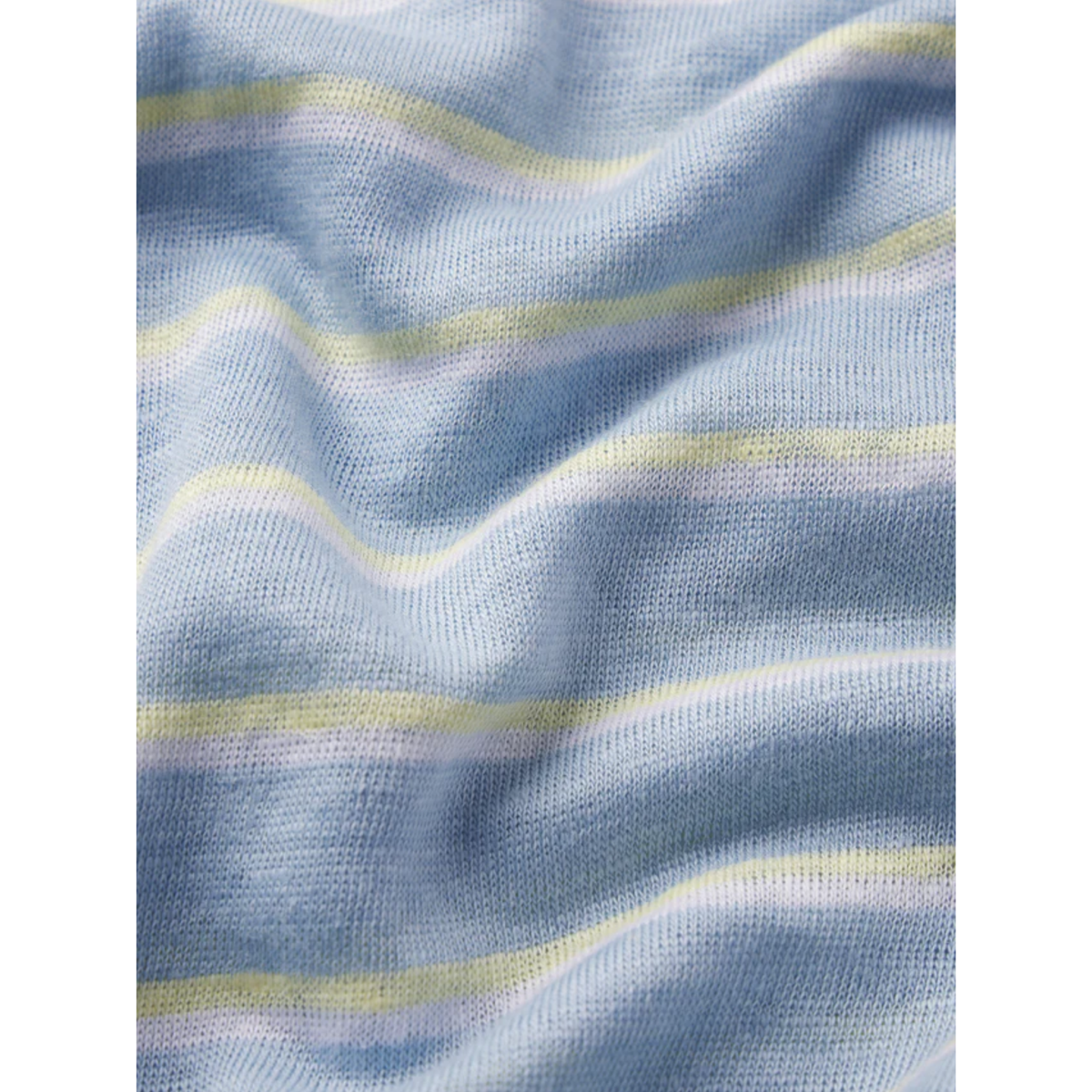 Close-up of blue fabric with yellow stripes