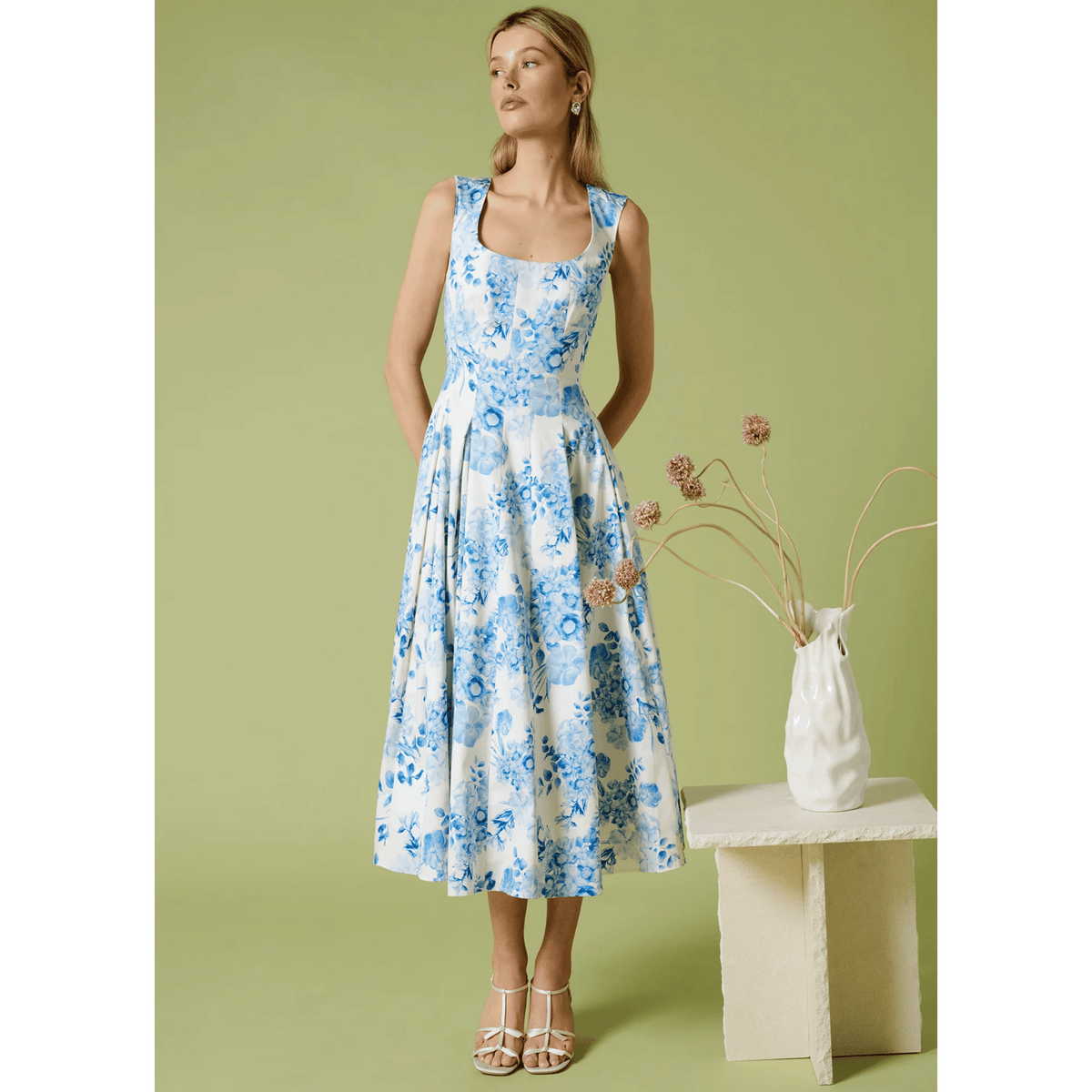 The Muse Dress - Blue And White Floral
