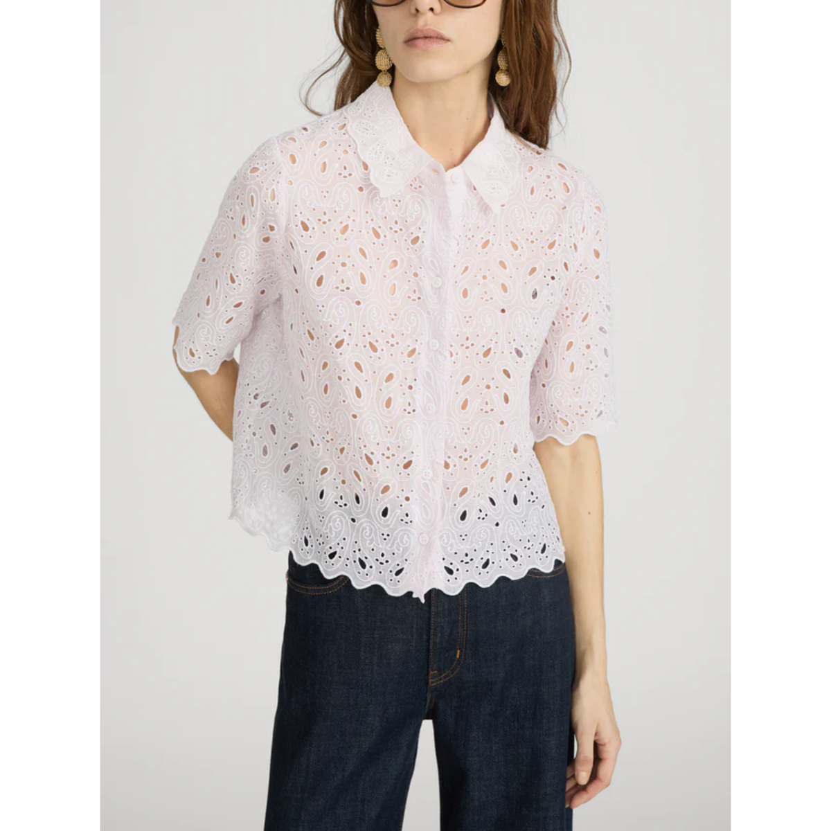 The Paisley Eyelet Shirt - Bubble Gum