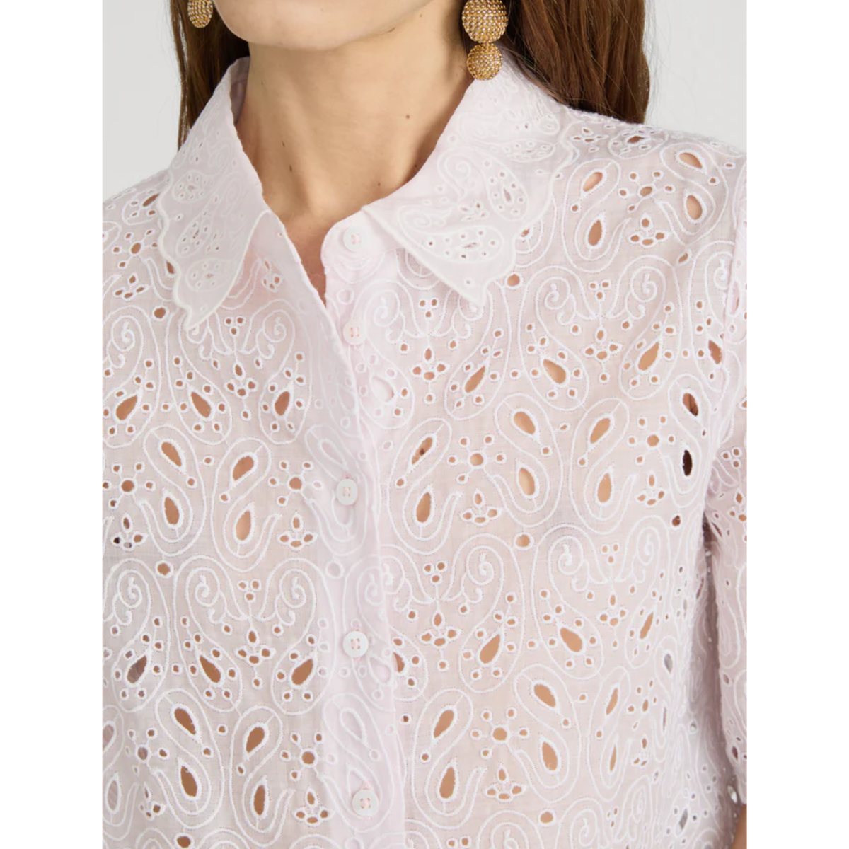 The Paisley Eyelet Shirt - Bubble Gum