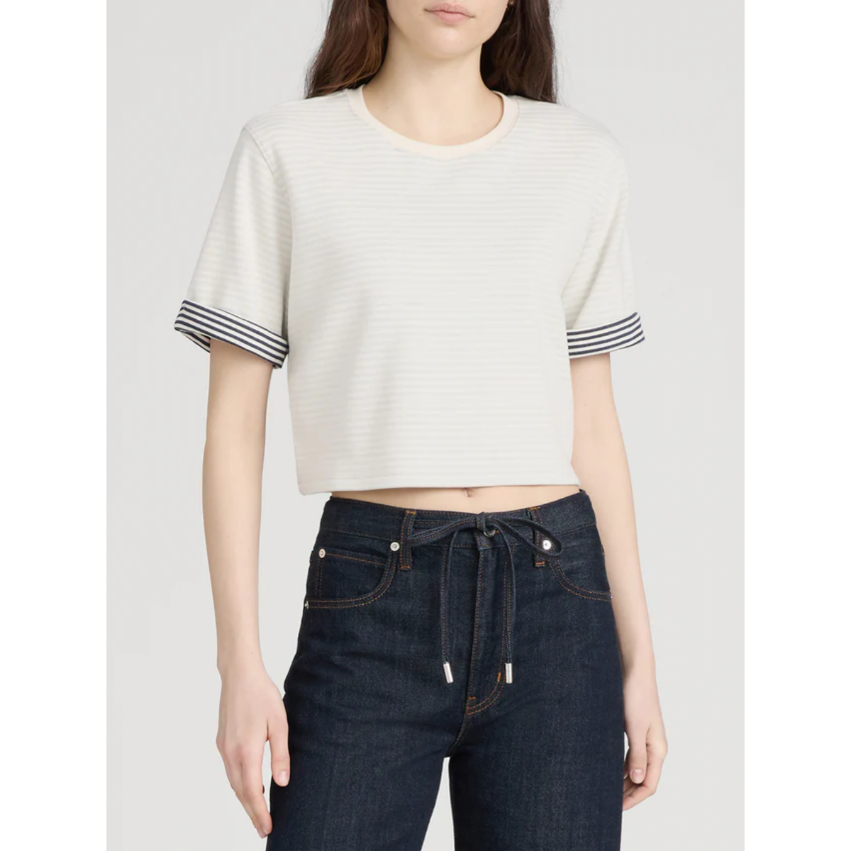 The Stripe Cuff Top - Cream Multi