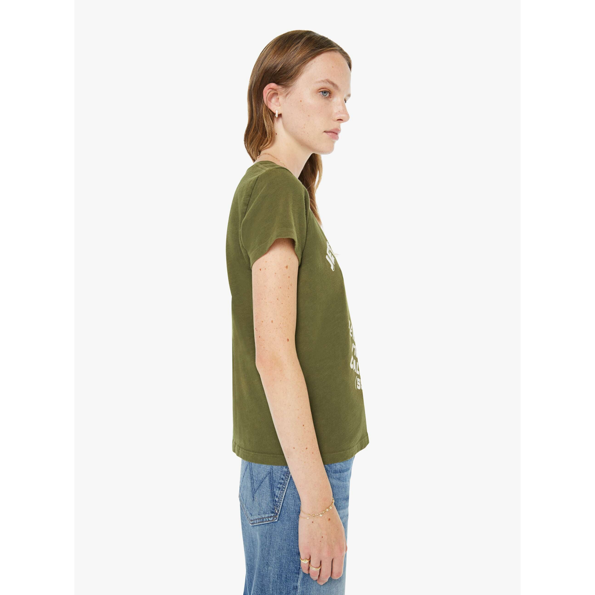 olive green graphic tee mother jet ski with class