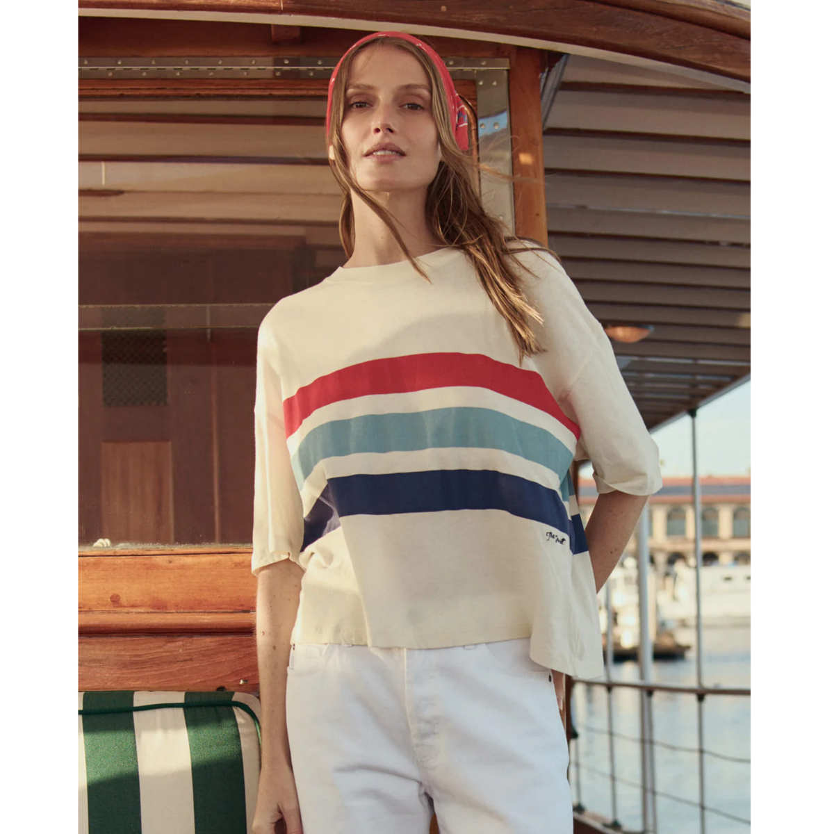 The Track Crew With Saltwater Stripe - Washed White