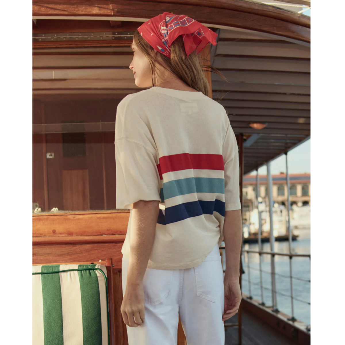 The Track Crew With Saltwater Stripe - Washed White