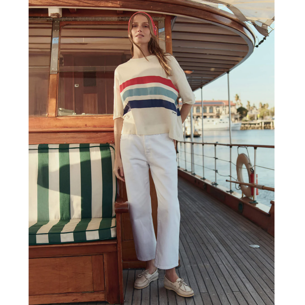The Track Crew With Saltwater Stripe - Washed White