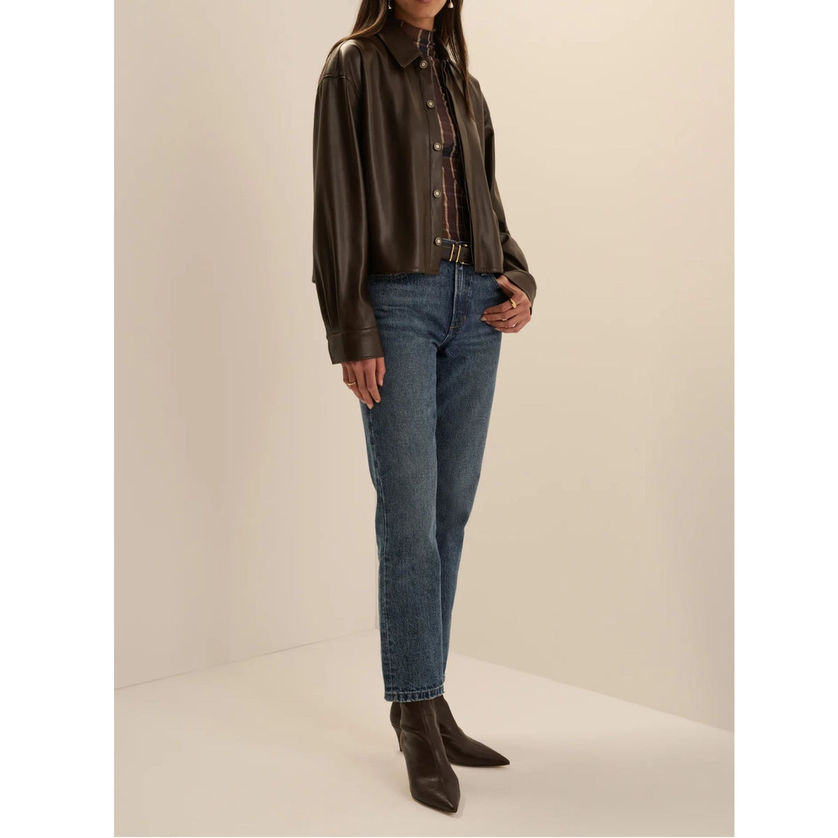 The Vegan Leather Crop Brady Shirt - Espresso