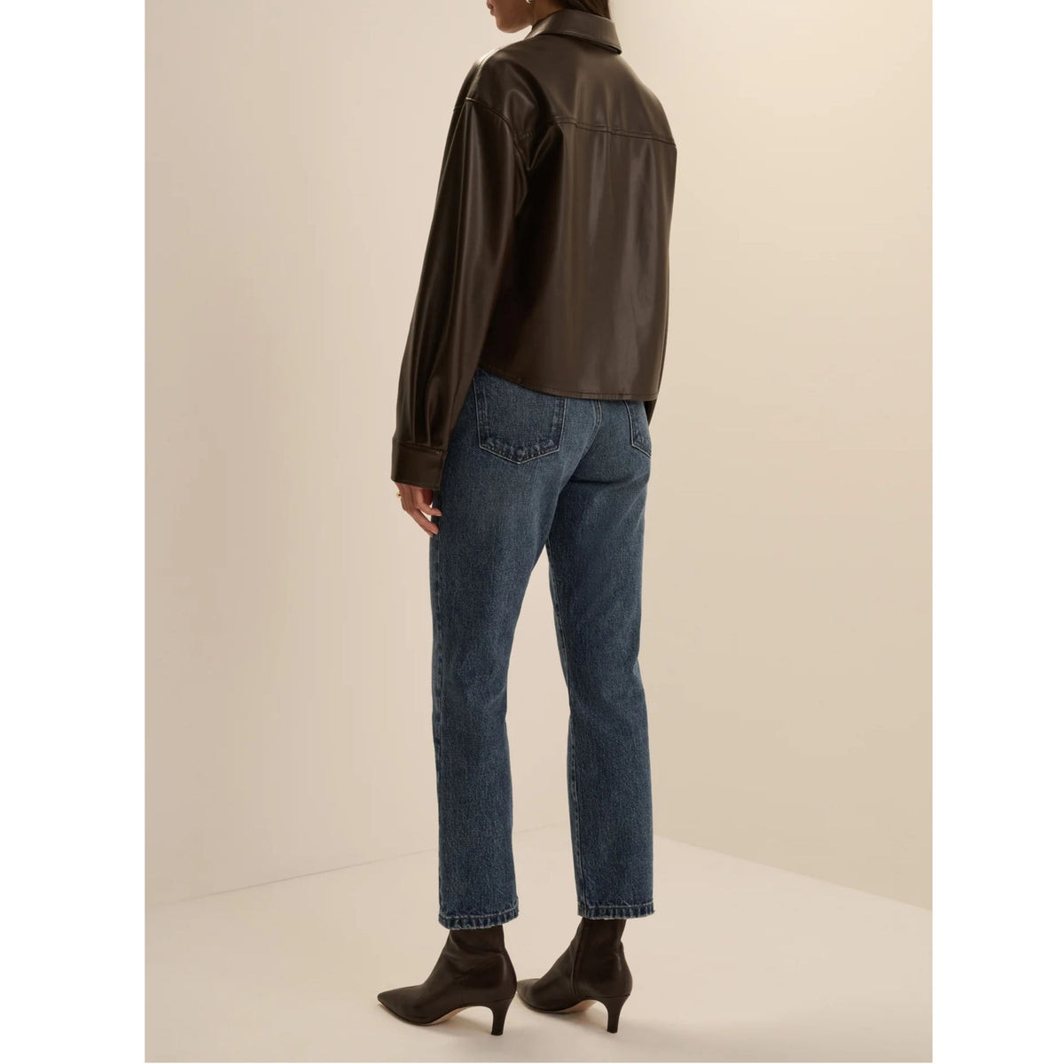 The Vegan Leather Crop Brady Shirt - Espresso