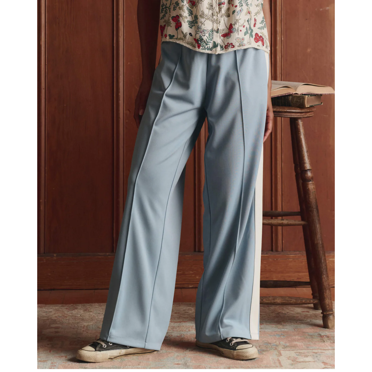 The Wide Leg Track Pant - Robin Blue