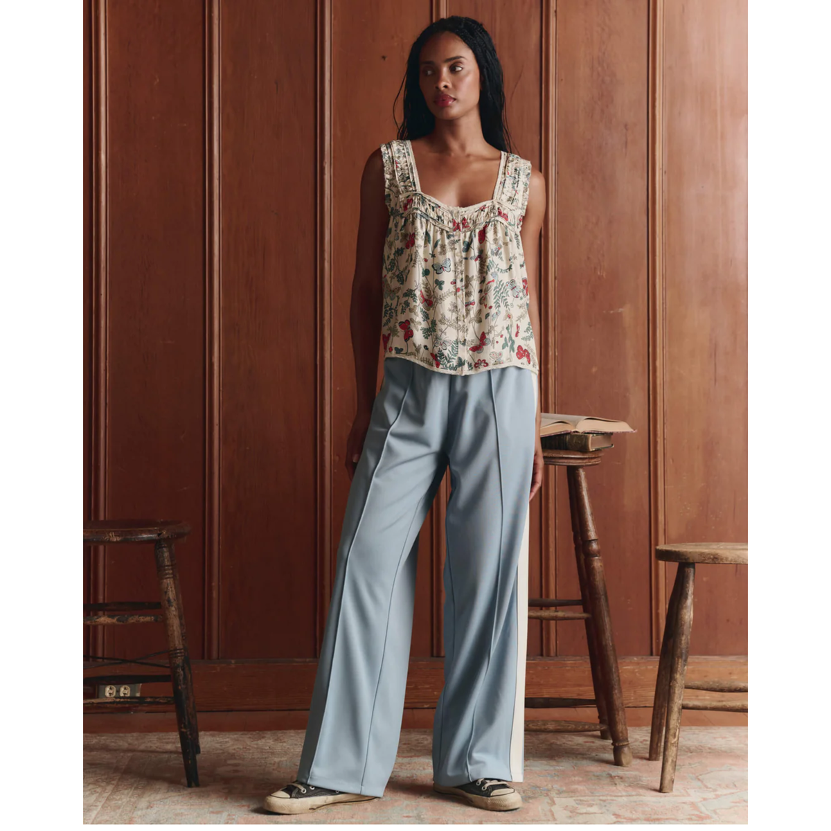The Wide Leg Track Pant - Robin Blue