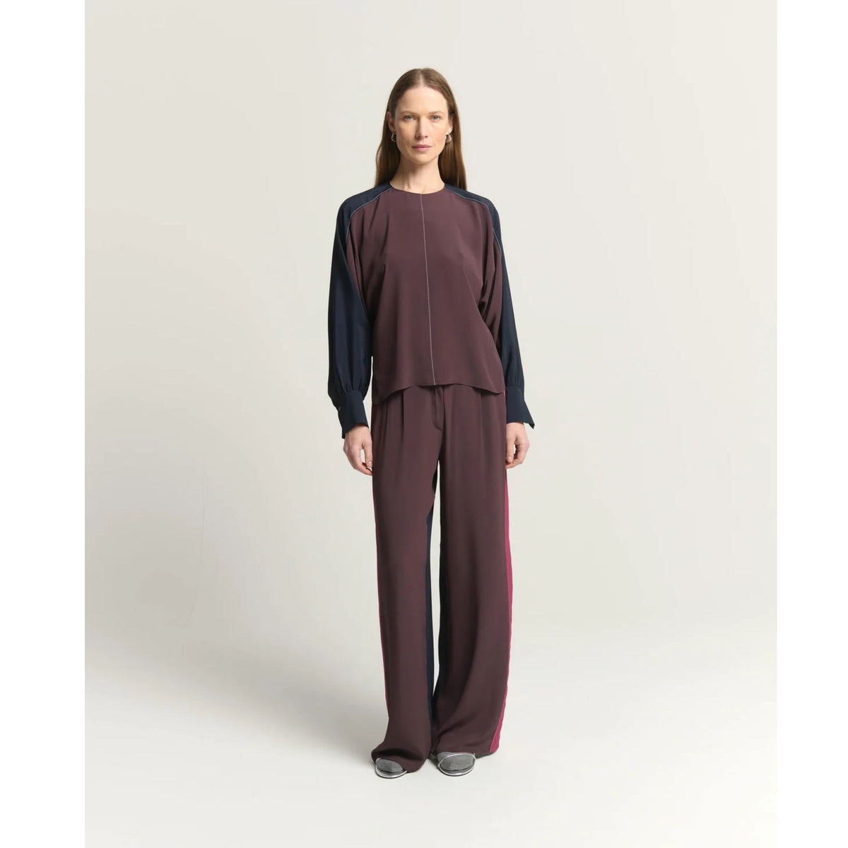 Trousers With Contrasting Side Bands - Burnt Umber