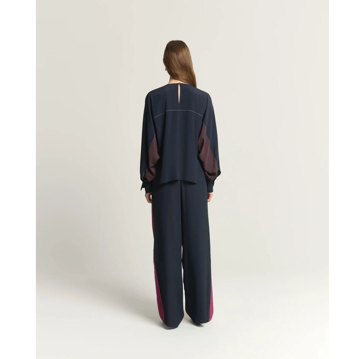 Trousers With Contrasting Side Bands - Burnt Umber