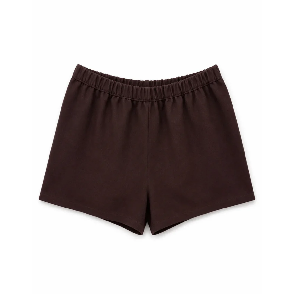 Dark brown athletic shorts with an elastic waistband, shown flat against a plain white background.