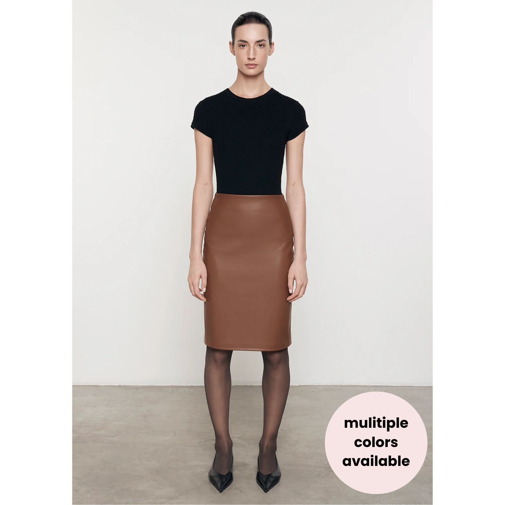 Leather knee skirt brown store