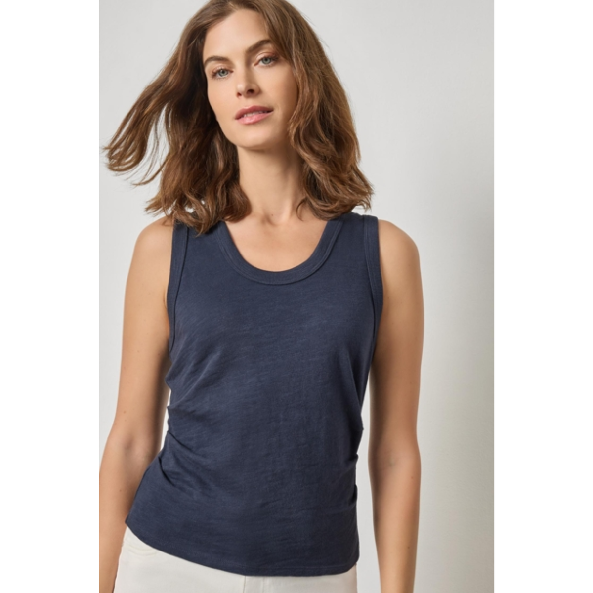 Vintage Side Pleat Tank - Navy