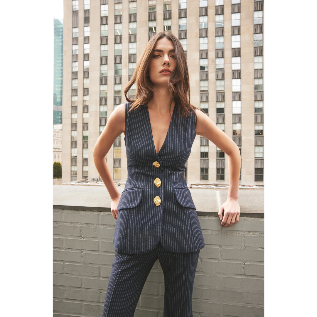 Wes Vest - Navy Chalk Stripe