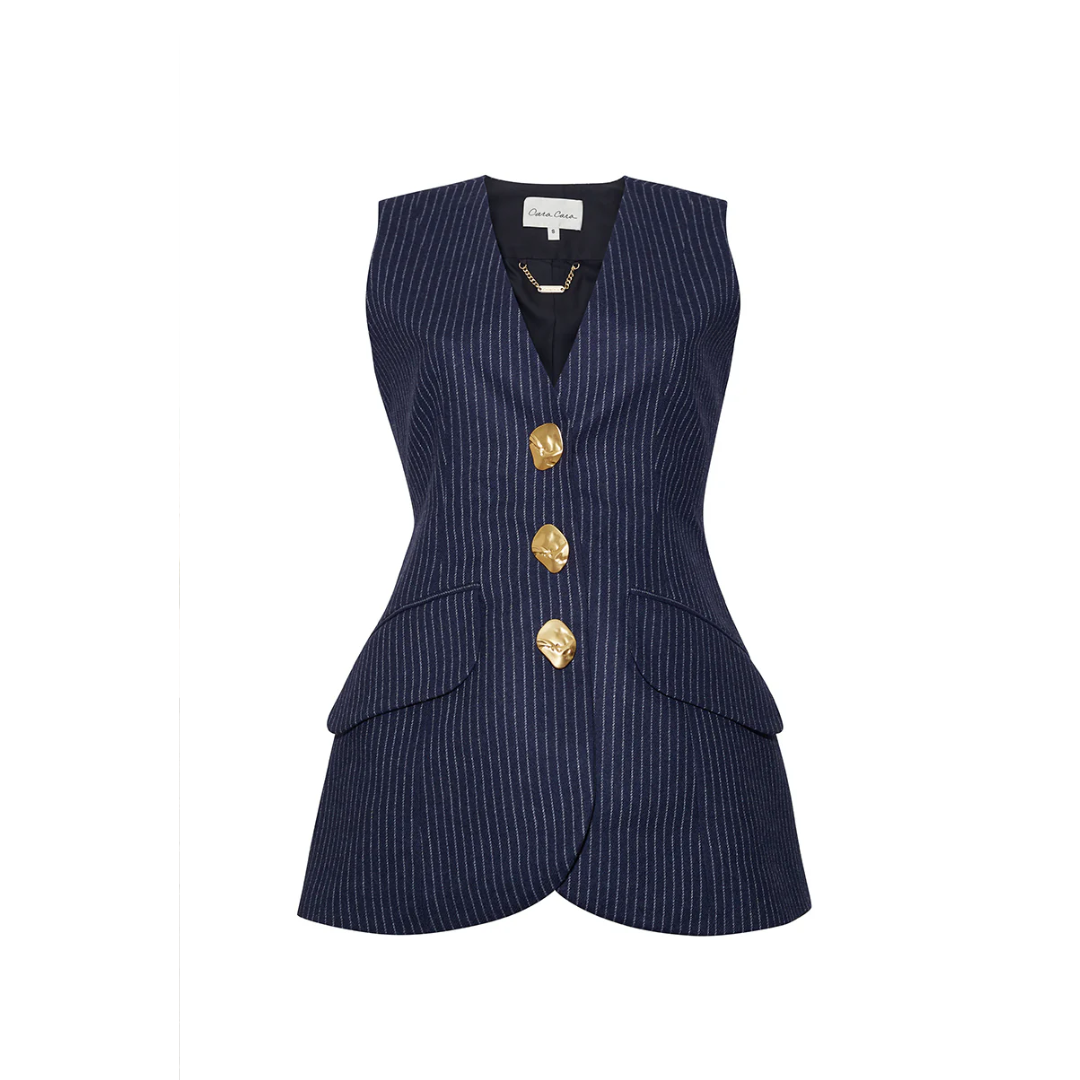 Wes Vest - Navy Chalk Stripe