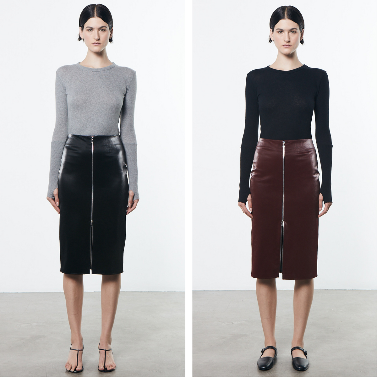 Satin Finish Leather Zip Skirt