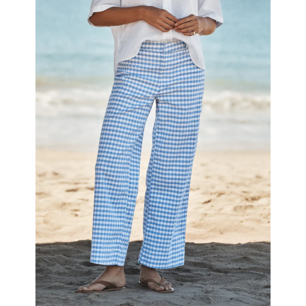 Wexford Wide-Leg Linen Pant - Blue Gingham