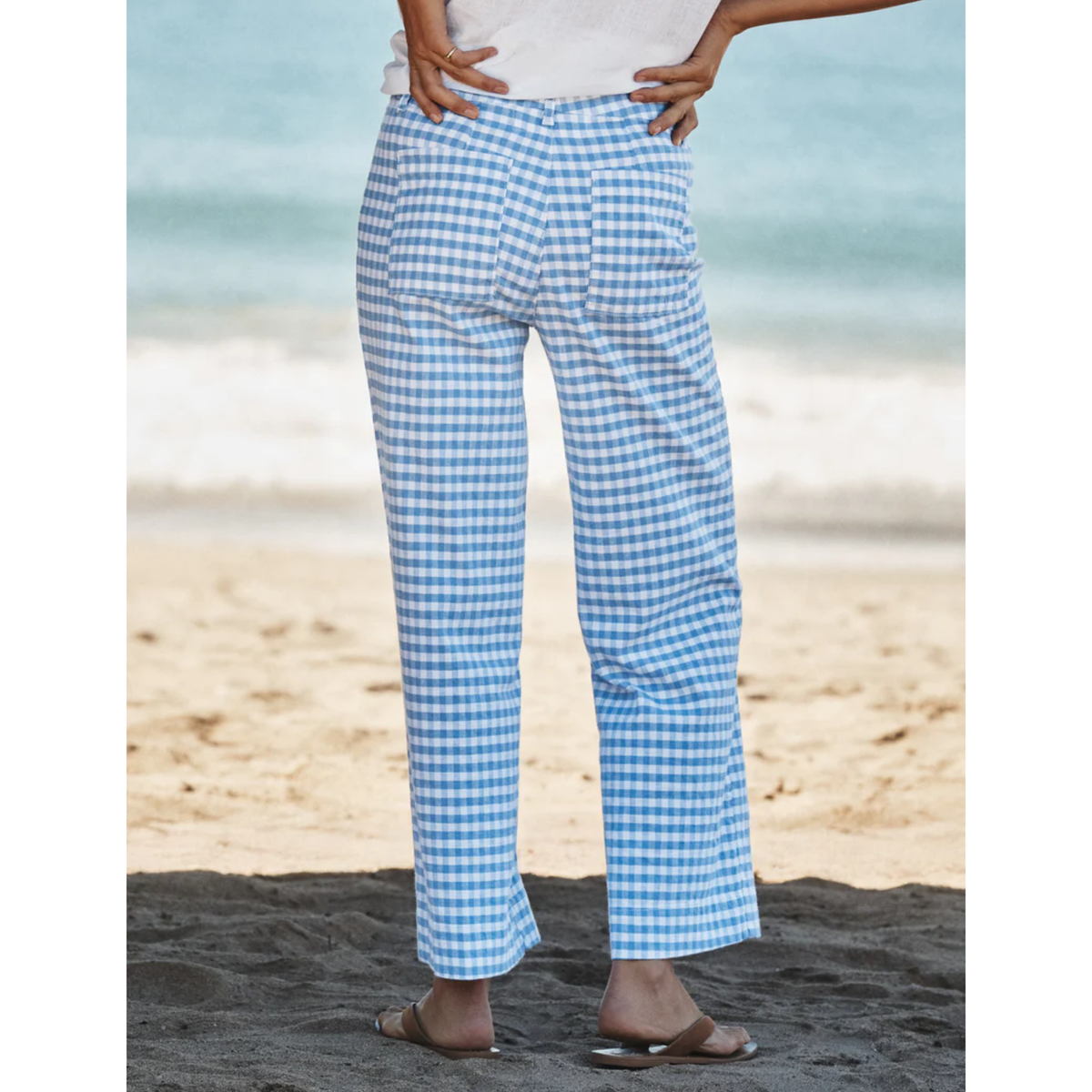 Wexford Wide-Leg Linen Pant - Blue Gingham