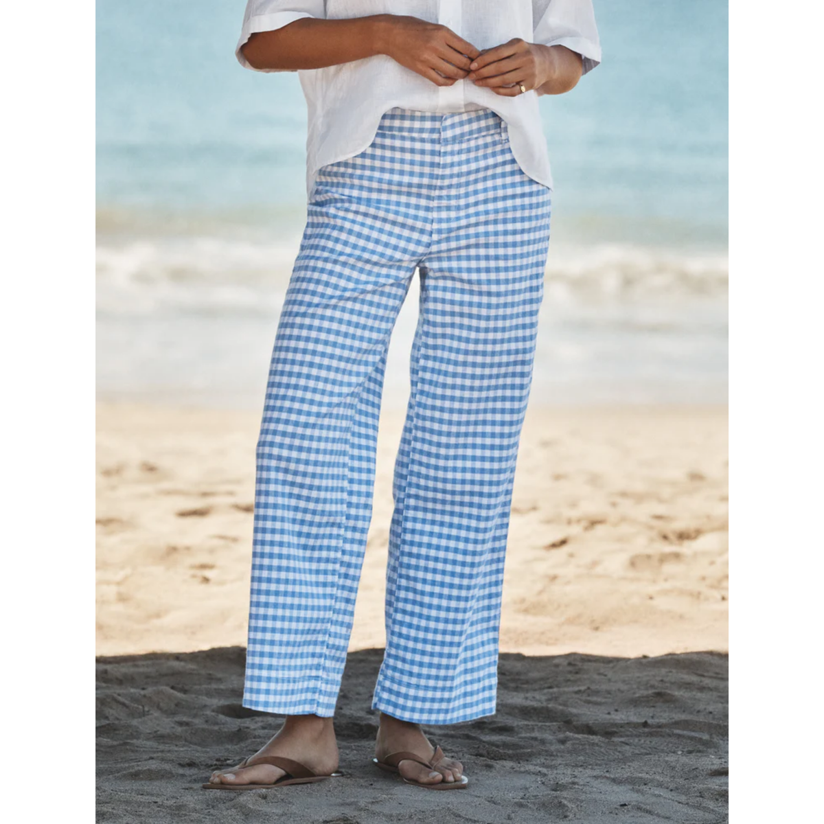 Wexford Wide-Leg Linen Pant - Blue Gingham