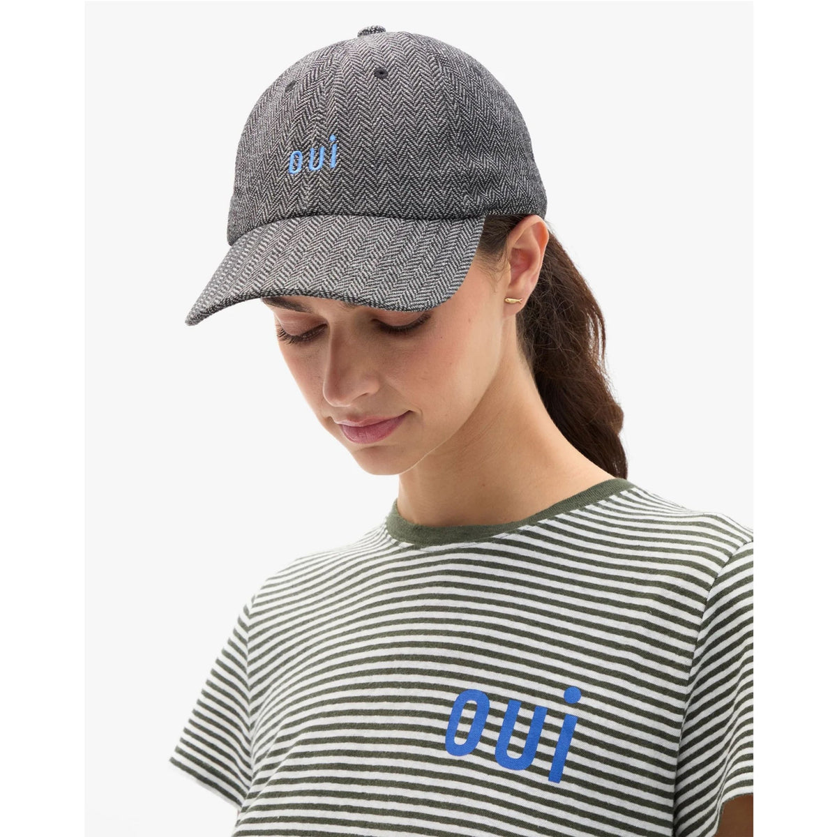 Wool Baseball Hat - Black/Cream Herringbone