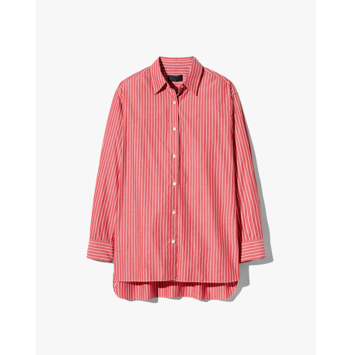 Red and white striped shirt on a light gray background