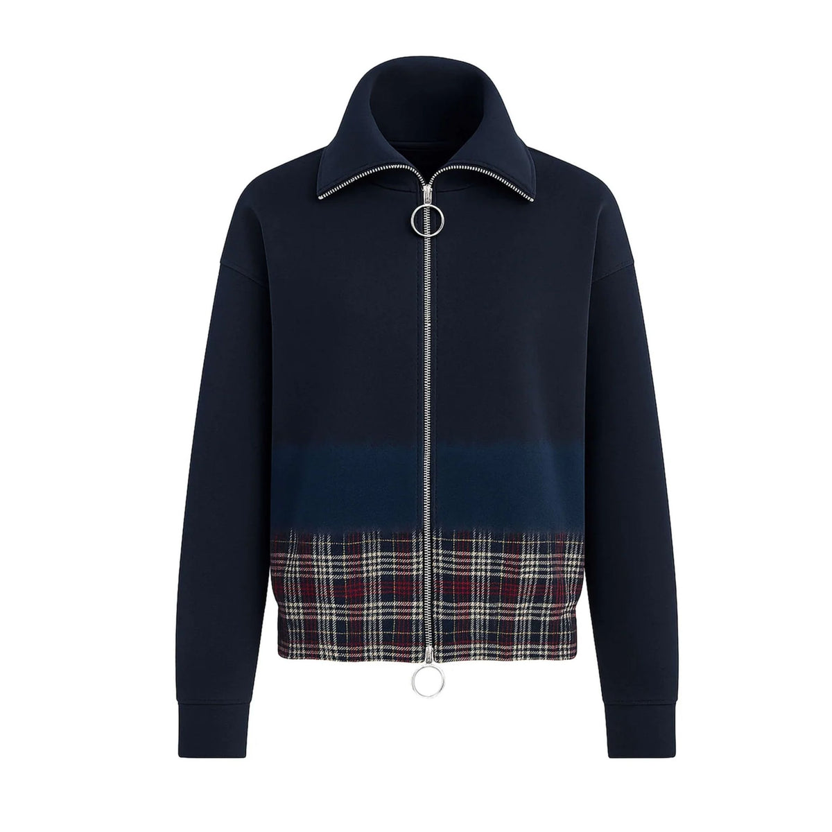 Zip Sweatshirt With Tartan Detail - Dark Blue
